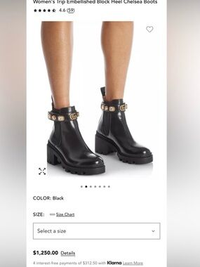 Gucci Black Leather Lug Sole Chelsea Boots with Jeweled GG Strap